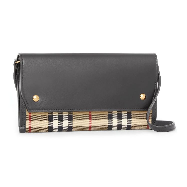 Burberry Vintage Check Leather Crossbody Wallet, Luxury Gold-Tone Hardware Adjustable Strap Phone Purse for Women, Daily Carry & Travel Use 80418021