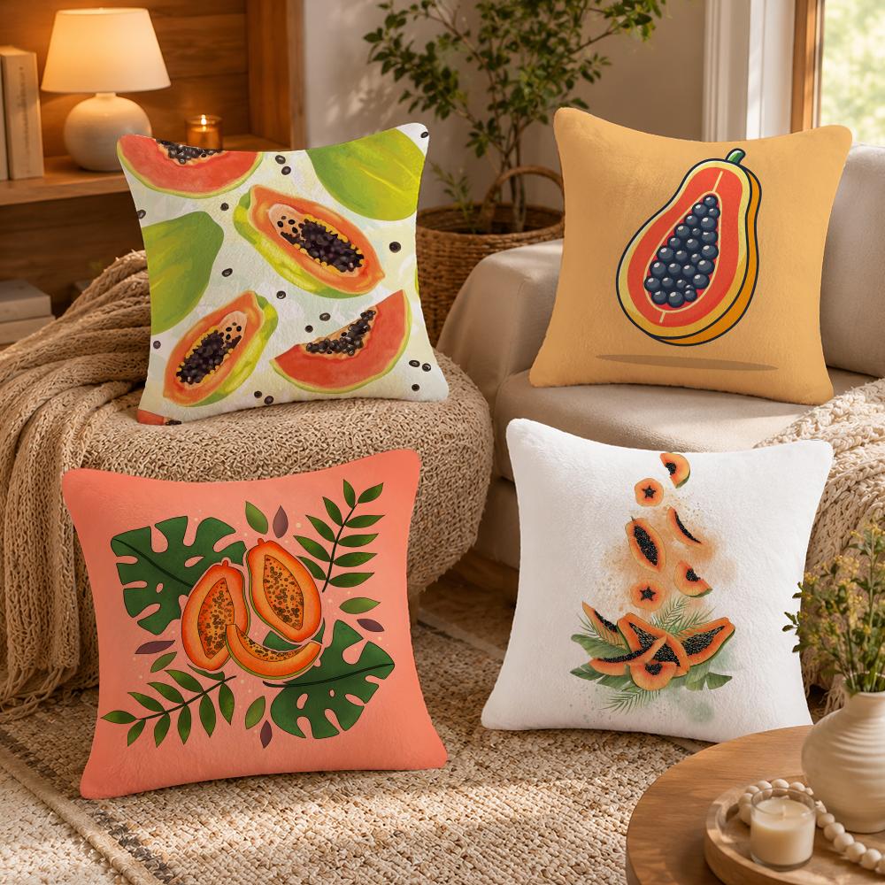 Papaya illustration Cushion Cover Anti-dustmite Pillowcase Invisible zipper silky short plush Sofa cushion cover