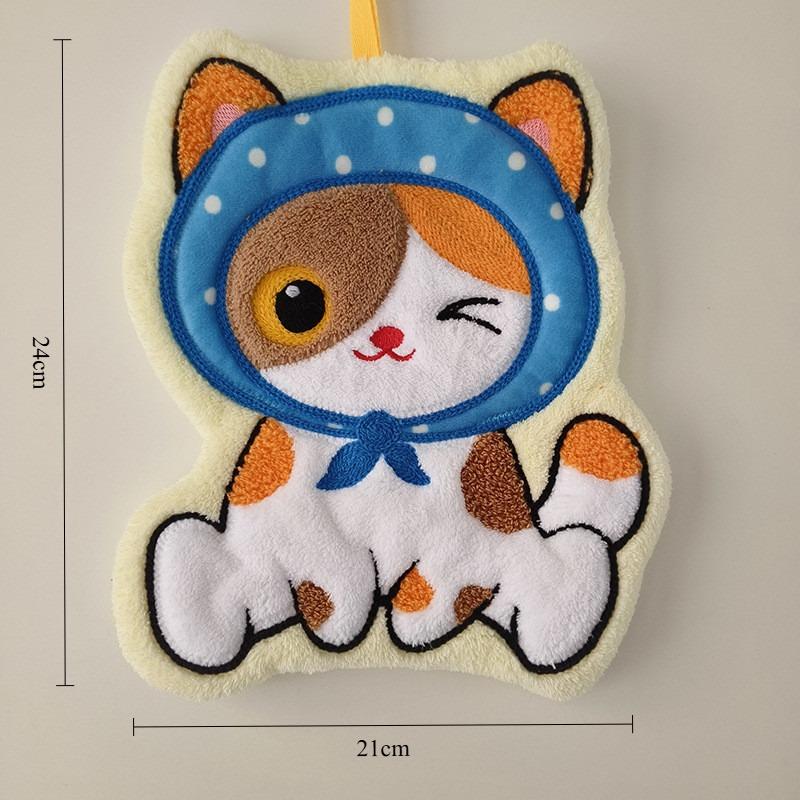 Adorable Cartoon Cat Hand Towel Hanging handkerchief Coral Fleece Ultra Absorbent Quick Drying Thick Odor Resistant Ideal For  Kitchens Bathrooms