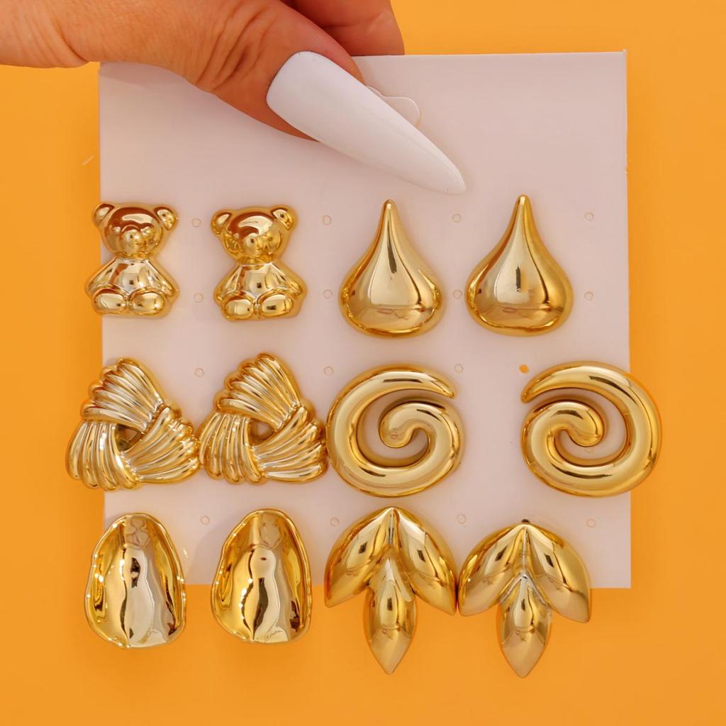 Women's Geometric Gold Teardrop and Twist Earring Set (3-9 Pairs)