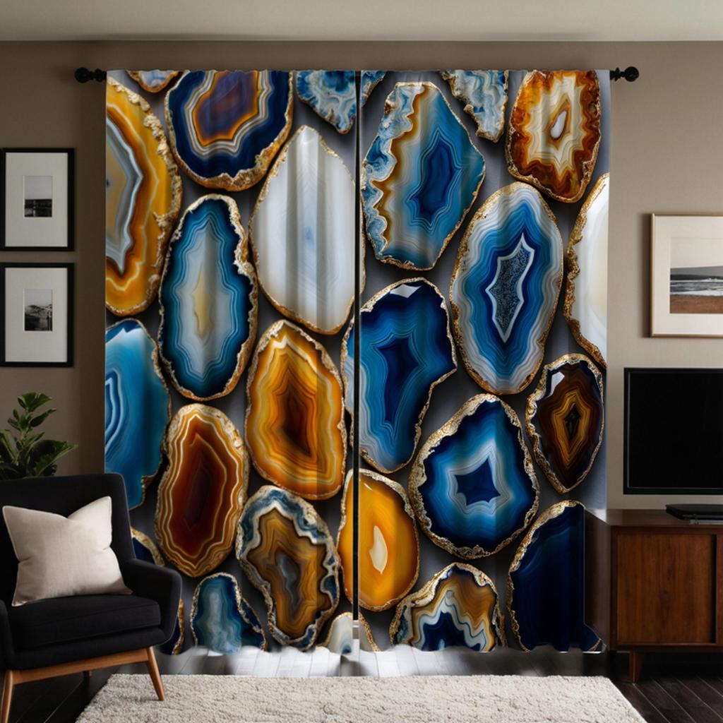 2pcs HD Decorative Curtain Nordic Light Luxury Agate Texture Pattern Blue Digital Printed Curtain Home Decoration Style Decor
