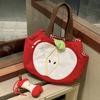 Red Apple Handbag Creative Cute Corduroy Shoulder Bag Stylish Outing Canvas Bag With Apple Pendant Casual Versatile Shoulder Bag
