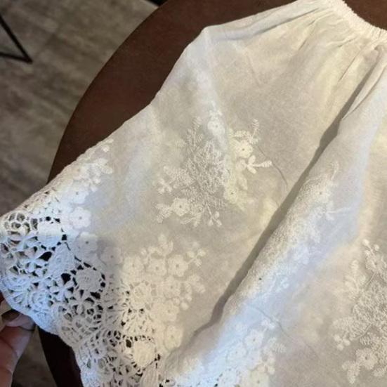 Women Shirt Extender Elastic High Waist Hollow Embroidery Lace Flower Pattern Mini Skirt Solid Color Butt Curtain Extension