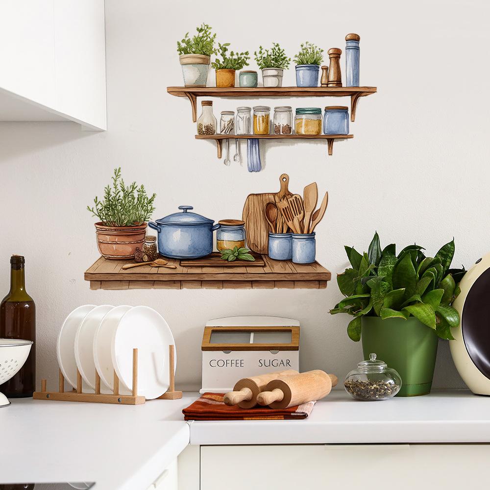 Rafturi de Bucătărie Vopsite Ustensile de Bucătărie Restaurant Acasă Fundal de Perete Înfrumusețare Decorare Autocolante de Perete