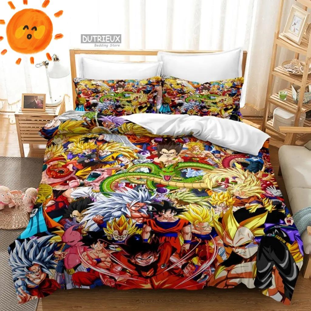 Japanese Anime Dragon Ball Bedding Set Goku Duvet Cover Comforter Bedclothes Single Twin Full Queen Size 3D Kids Adult Boys Gift