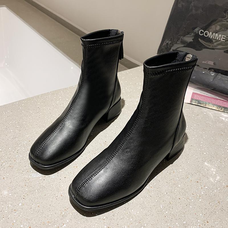 

Fashion Plus Size 43 Women s Short Boots 2025 New Autumn Winter Woman British Style Soft Leather Mid-heel Mid-calf Chelsea Boots 34