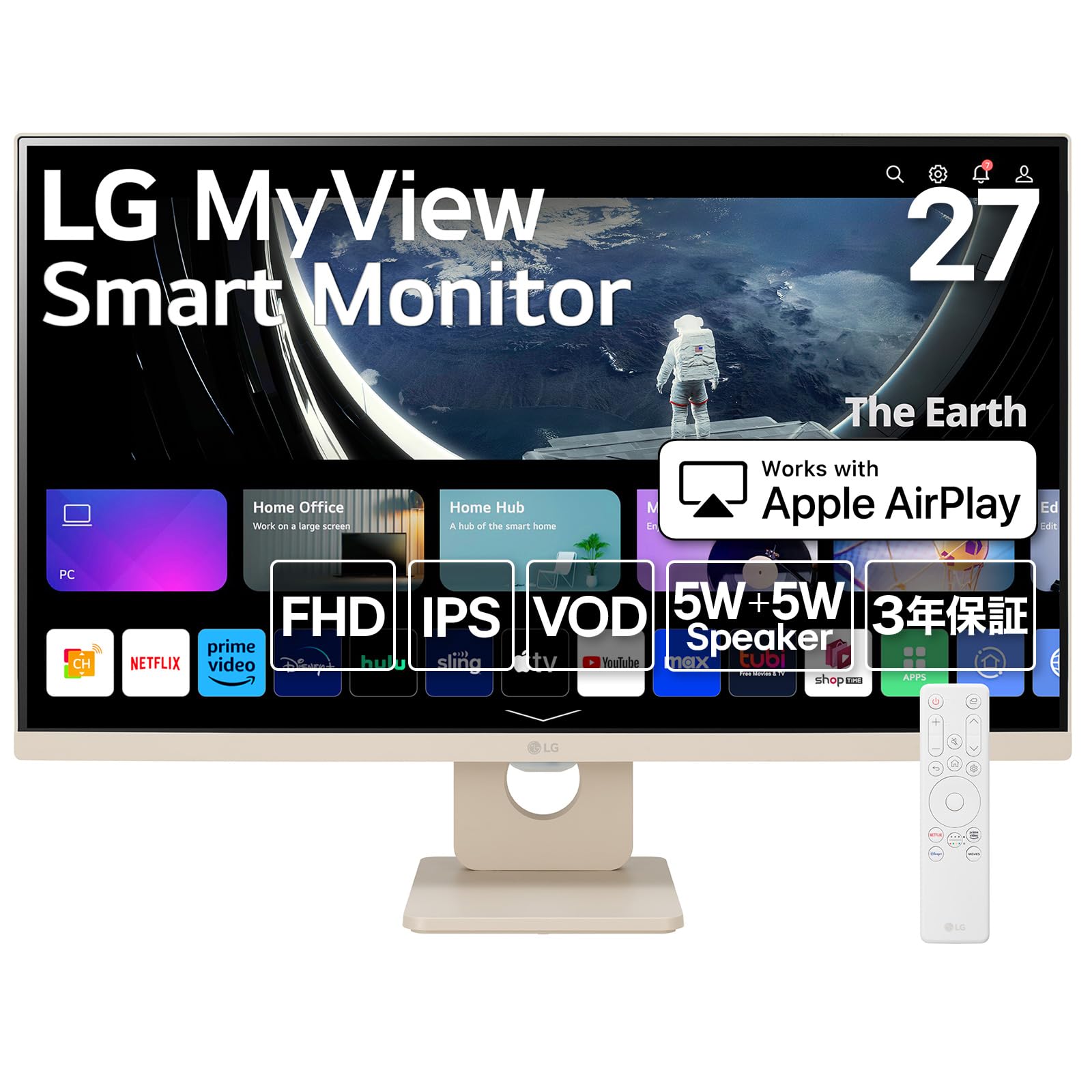 

LG Smart Monitor 27SR50F-EMyView Smart Monitor 27-inch Full HDwebOSIPSAnti-glare 5W+5W speaker AirPlay 2 MiracastUSB Type-AHDMI (eARC) Slim