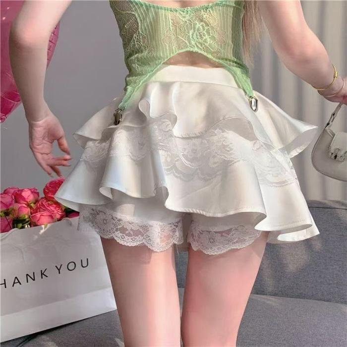 

Lace puffy skirt ladies summer high waist thin cake skirt a word short skirt ballet style cake skirt XL білий