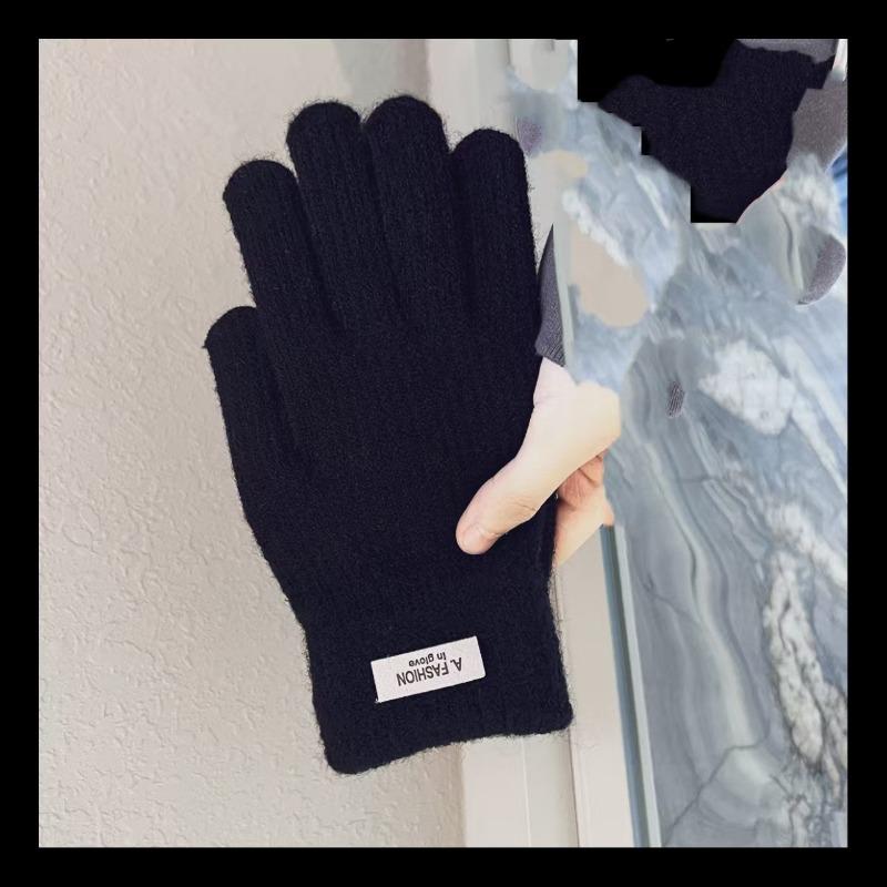

Winter warm gloves, non-slip gloves, windproof and cold-proof cycling wool gloves, hole-opening student gloves чёрный