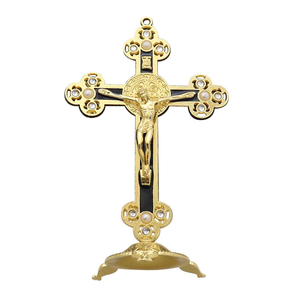 Golden Cross Ornaments Double-sided Tape Metal Statues Creative Handicrafts Oil Droped Colors Car Ornaments Christ On The Stand