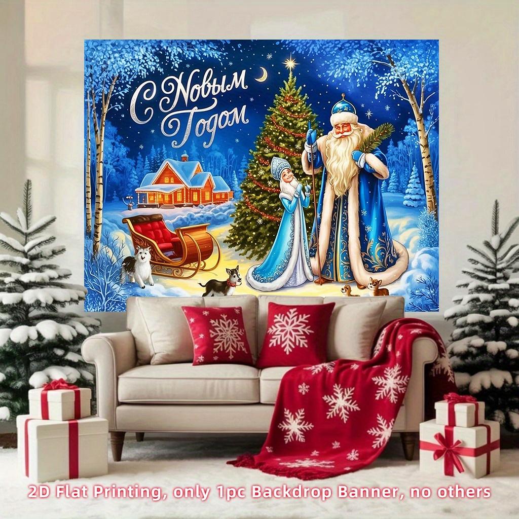 2D flat 1pc Russian New Year Happy theme with patterns of Grandpa Frost and Snow Maiden, suitable for Christmas decoration