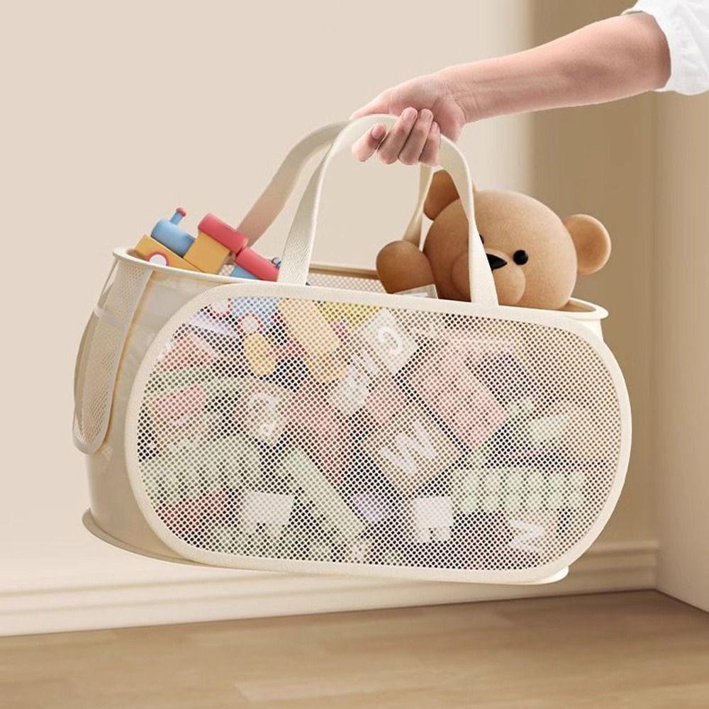 Portable Folding Laundry Basket Mesh Household Storage Bag Practical Dirty Clothes Bag Living Room