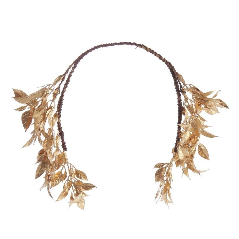 Vintage Gold Bride Wreath Headband Handmade Braided Ribbon Headwear Wedding Crown Boho Maple Leaf Photography Hair Accessories