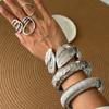 PuRui Exaggerated Heavy Metal Chunky Wide Cuff Bangles for Women Punk Geometric Spring Arm Bracelets Men Jewelry Steampunk