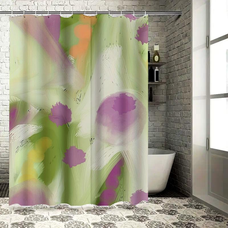 

Handmade Modern Art Shower Curtain Set for Bathroom Decor with Green Pink Yellow Purple Abstract Print 72x84 inches (1-5 days sh 90x180cm