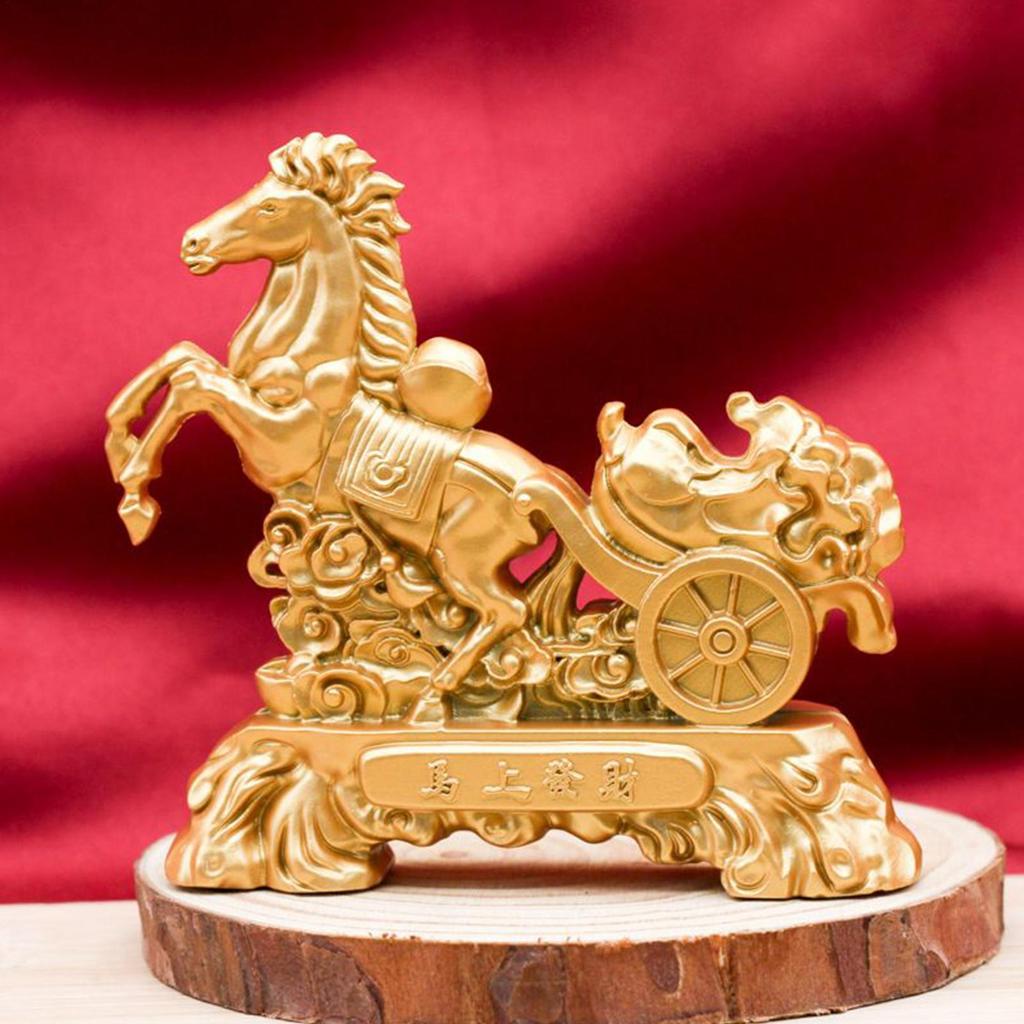 Pferdestatue Metall Dekorativ Goldene Schreibtischfigur Chinesisches Neujahr Pferdefigur Für Autos Geschäft Büros Cafés