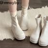 Winter Chunky Elastic Slim Woman Ankle Boots Fashion Platform Flats Shoes Female Cosy Soft Leather Mordern Short Booties