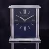 Wm.Widdop Silver Mantel Clock Navy Blue Dial