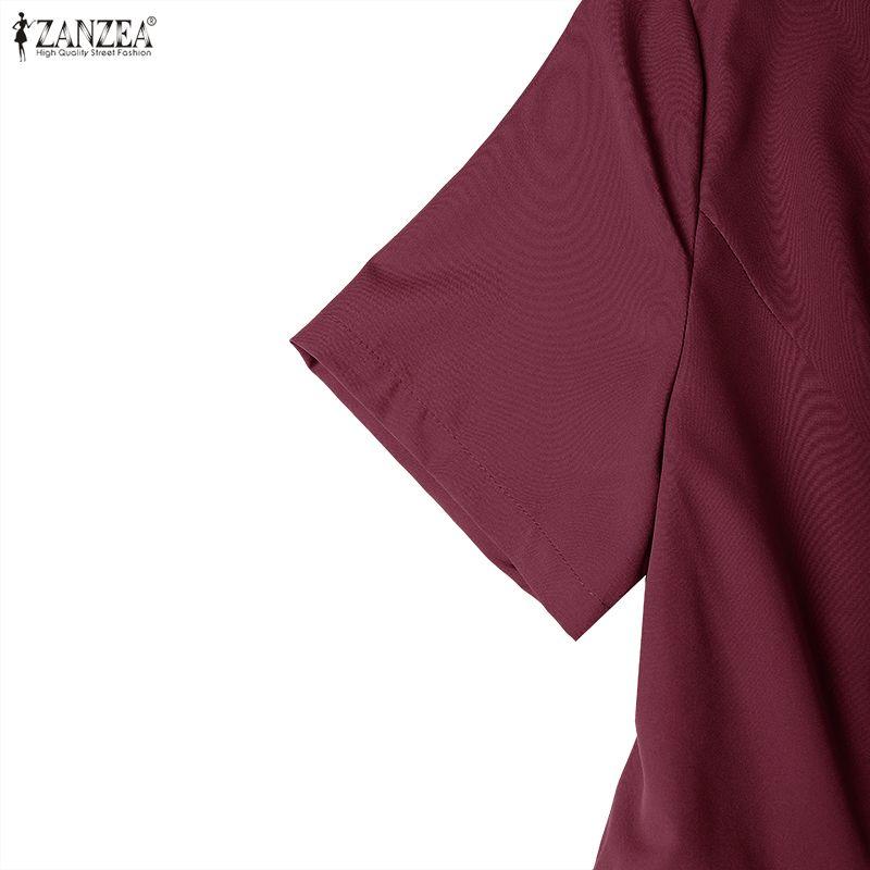 ZANZEA Women Casual Round Neck Summer Short Sleeve Dress