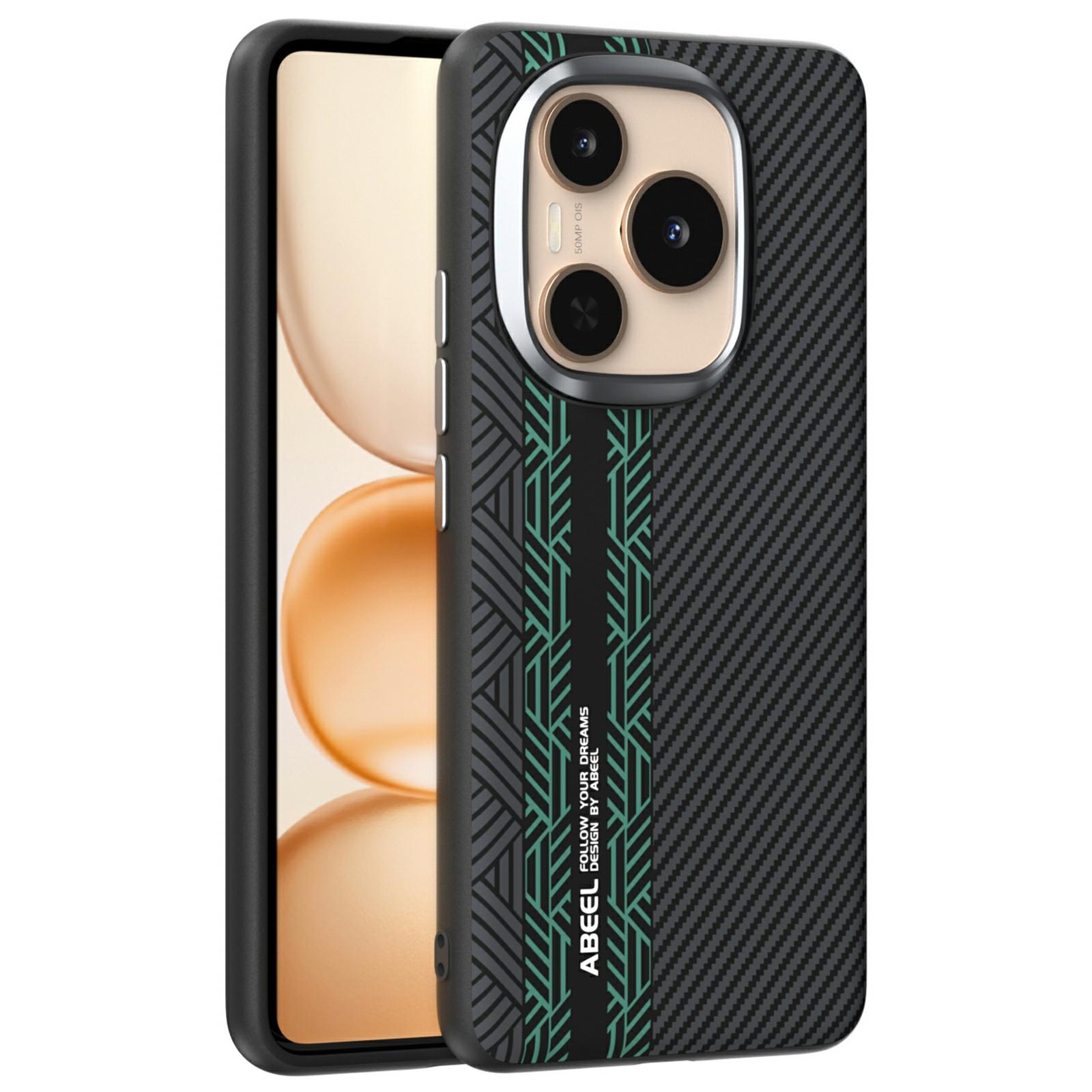 

ABEEL For Honor Power 5G Case PC+TPU+Aluminum Alloy+PU Leather Phone Cover Compatible with MagSafe Texture 2