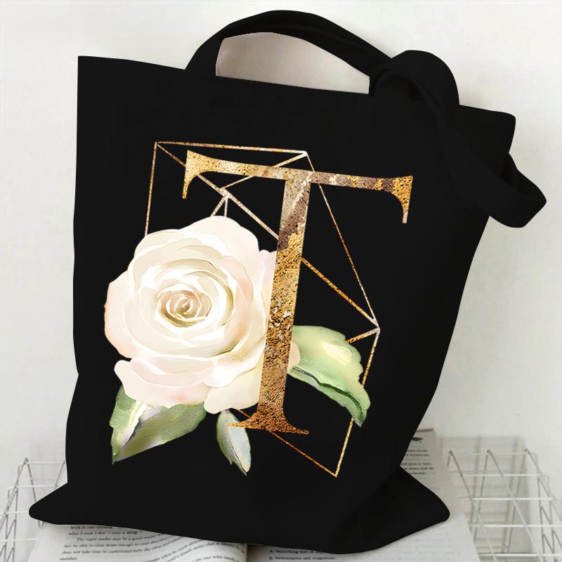 Print Canvas Bag Women's Shoulder Bag Fashion Floral Letter Ladies Hand Bags Alphabet Tote Bag
