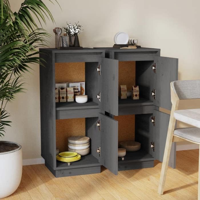 VidaXL Buffets 2 pcs Gris 31,5x34x75 cm Bois massif de pin