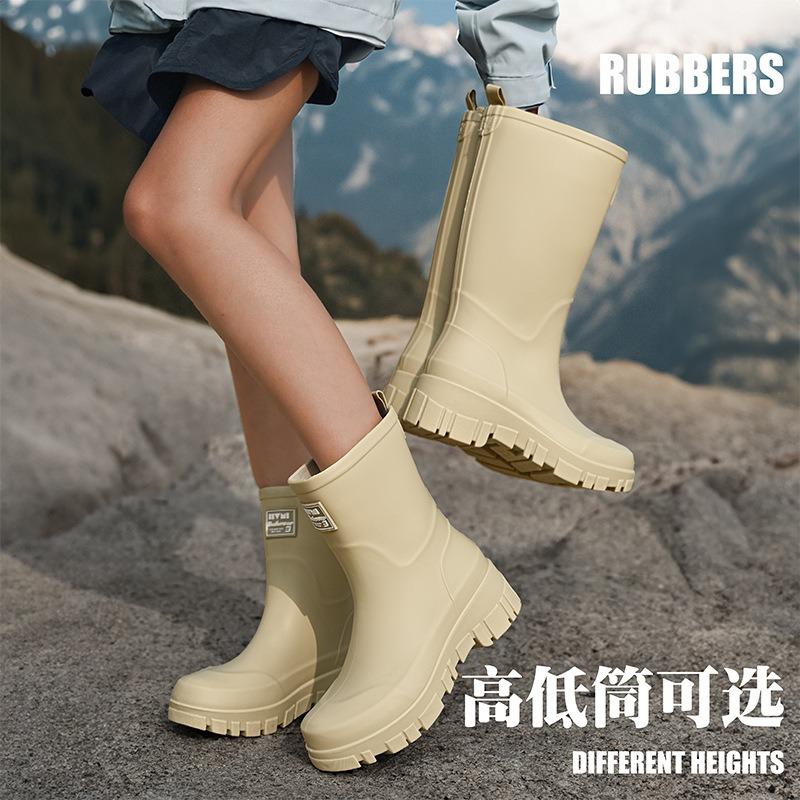 Versatile Medium Tube Rain Boots Women's Waterproof and Non-slip Water Boots Wear-resistant Outer Wear Rubber Shoes Kitchen Work Sleeve Women's Shoes