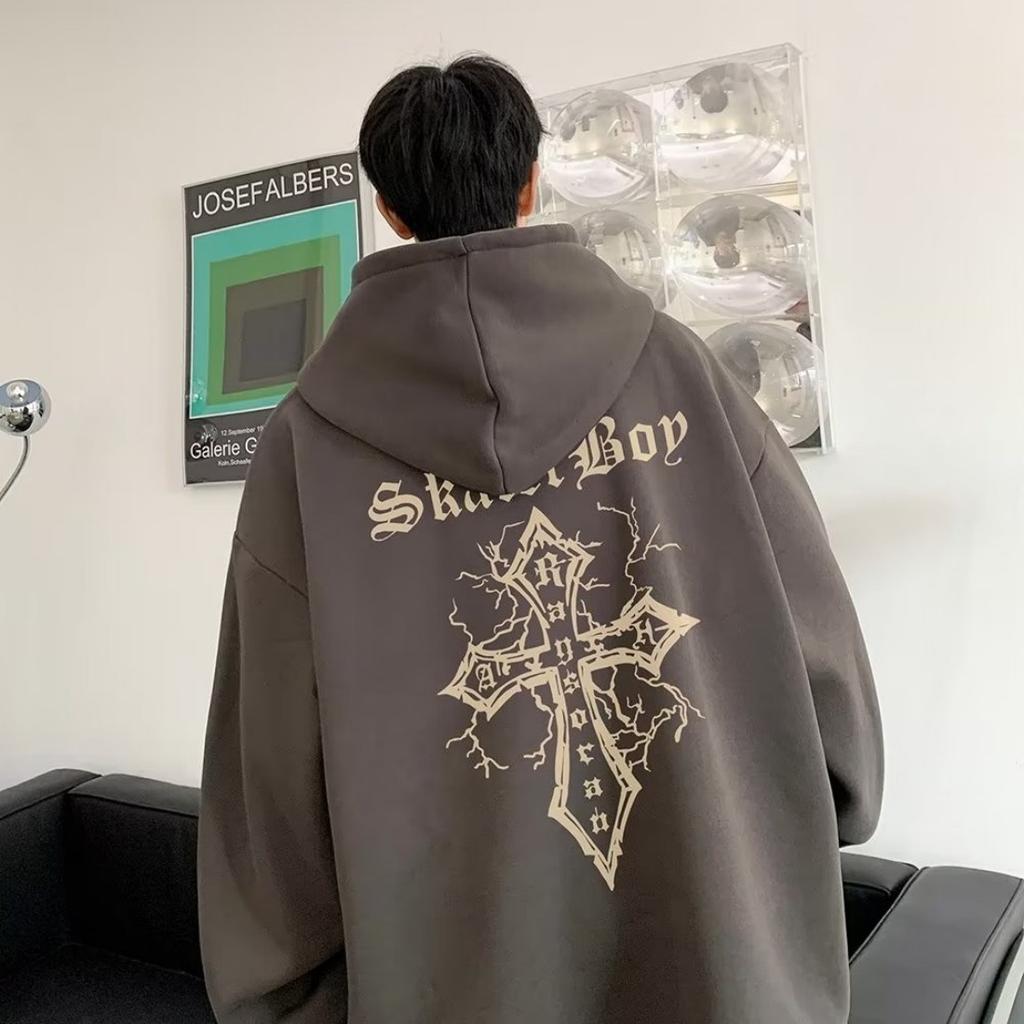 New European and American Men's Autumn Cross Gothic Letter Printed Comfortable Breathable Hoodie Outdoor City High Street Hoodie