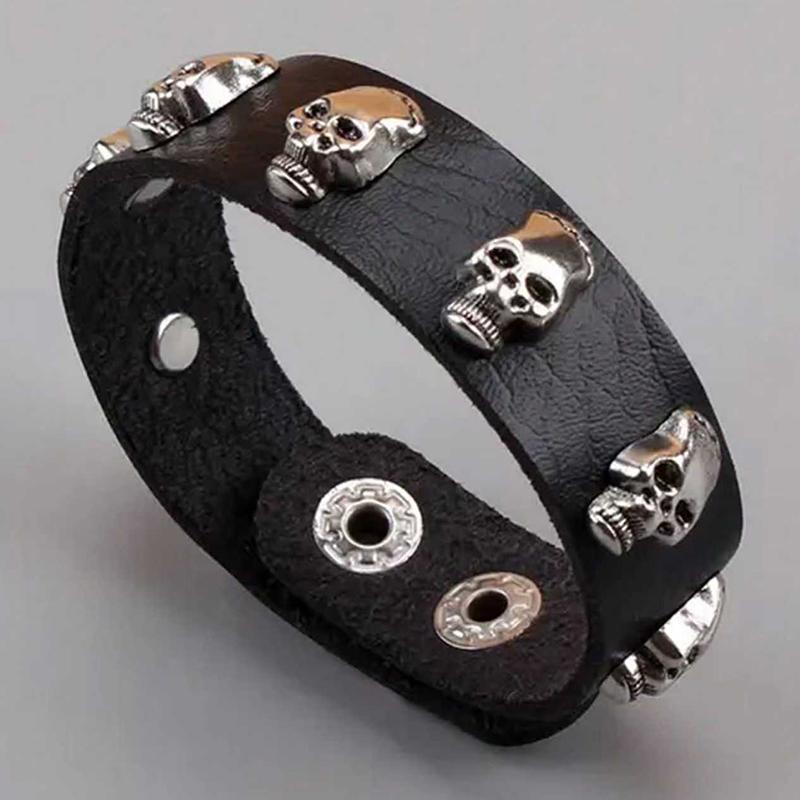 Halloween Punk Rock Skull Rivet Bracelet, Gothic Pu Leather Cuff Bracelet, 80S Wristband Bracelet, Adjustable For Men And Women