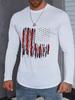1pcs Men's Fall Long Sleeve Casual Tee Distressed American Flag Graphic T Shirt Vintage Style 100% Cotton Patriotic USA Digital Printed T Shirt For