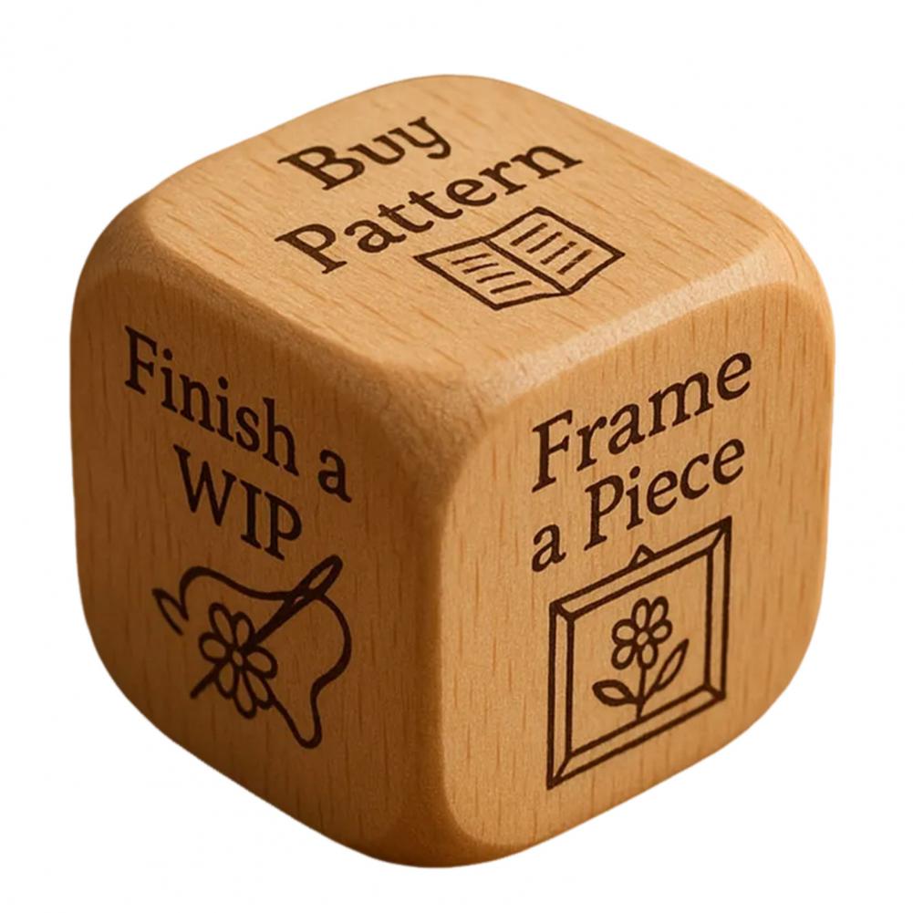 Handmade Wooden 6-Sided Decision Dice – Unique Gift for Knitting Embroidery Lovers, Fun Party Game & Stocking Stuffer for Men