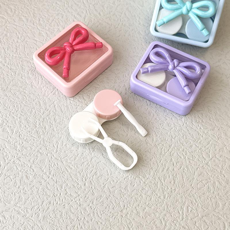 1Set Mini Contact Lenses Box Purple Pink Candy Color Contact Lens Case with Bow Decoration for Women Holder Eyewear Accessories