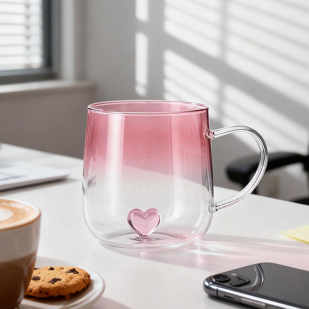 Gradient Colored Love Glass Cup Couple Breakfast Milk Cups Transparent Drinking Glasses for Juice Iced Coffee Mugs Drinkware