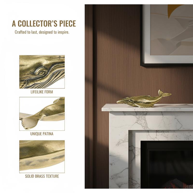 New Solid Brass Whale Figurines Vintage Sea Animal Small Statue Desktop Ornaments Office Decorations Crafts Accessories