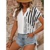 Summer New Short-sleeved Versatile Casual Women's Shirt V-neck Striped Loose and Comfortable Top