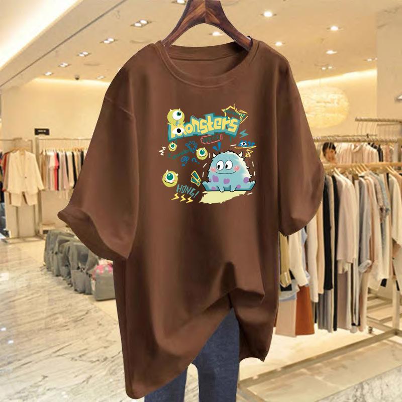

Monster pattern cotton printed t-shirt women s summer new top loose casual bottoming shirt XXXL