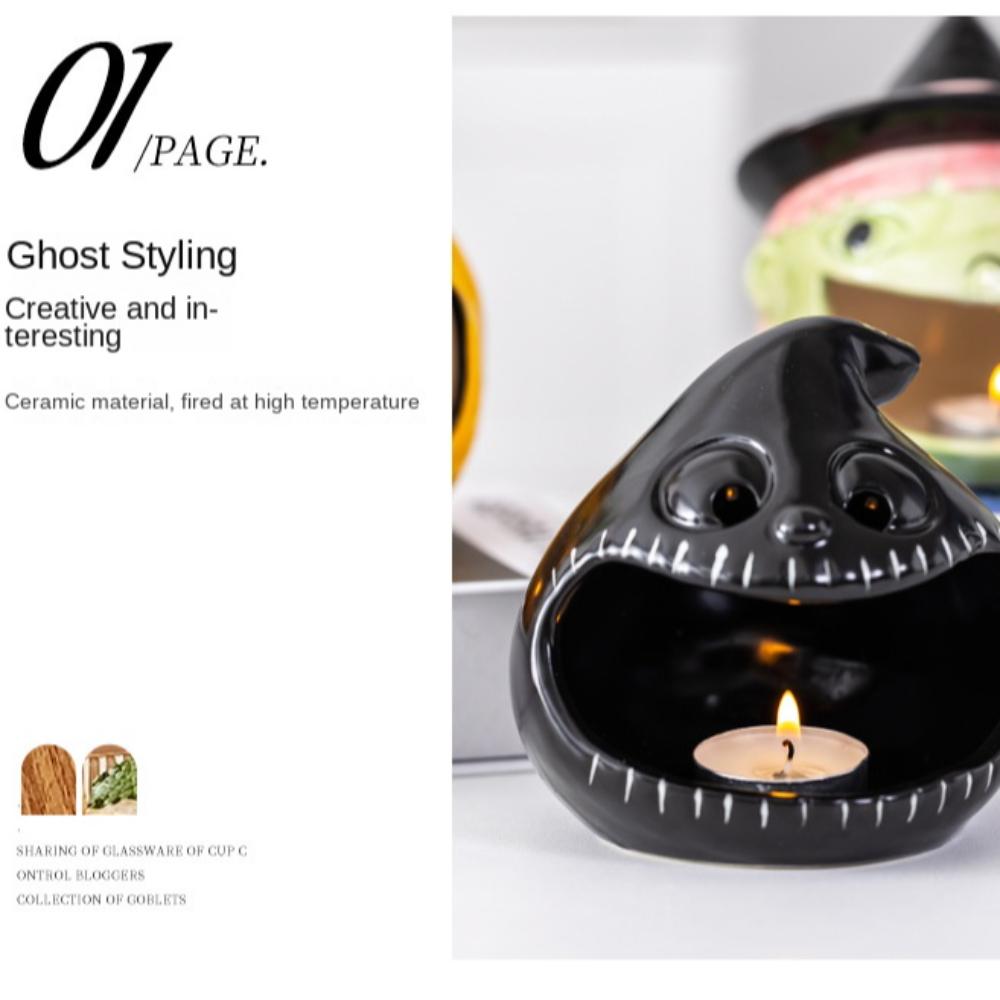 Cartoon Halloween Pumpkin Candlestick Ceramic Bat Candle Holder Cute Ghost Candlestick Bar