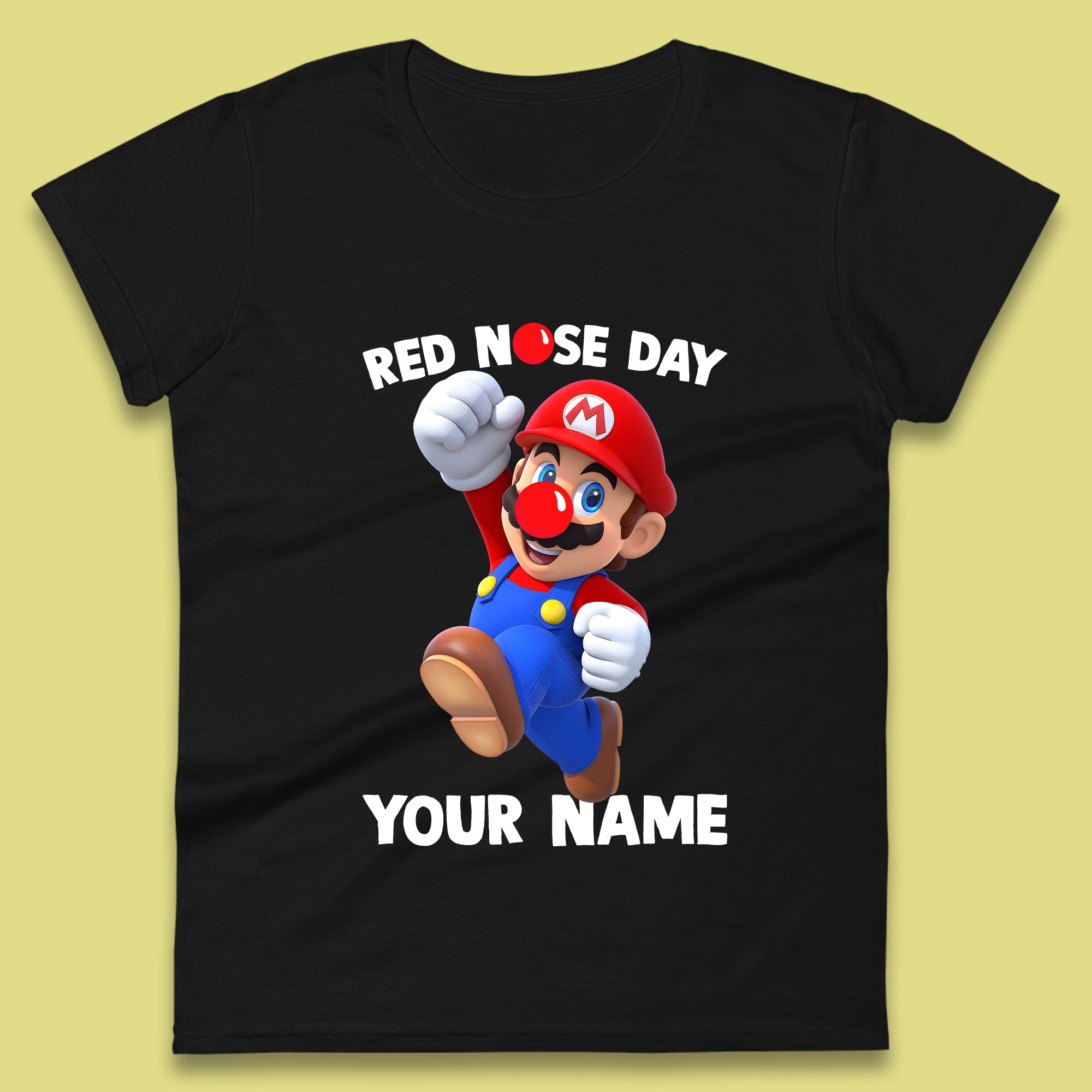 Personalised Super Mario Red Nose Day Womens T-Shirt Mens Tops Tees Unisex M