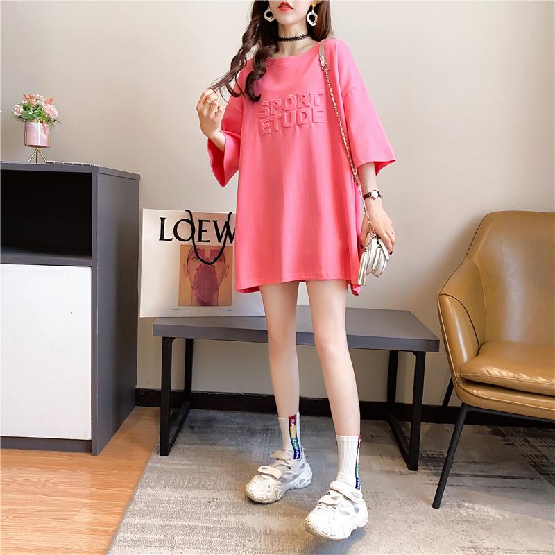 Women's European-Style Oversized 3D Letter T-Shirt with Round Neck & Half Sleeves for Summer 2026
