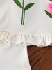Baby Girl Summer Outfit Short Sleeve Round Neck Striped Top with 3D Flower Embroidery and Solid Color Ruffle Shorts 2Pcs Set