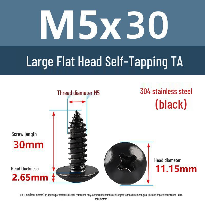 Yigu Black Zinc 304 Stainless Steel Phillips Large Flat Head Self-Tapping Screw