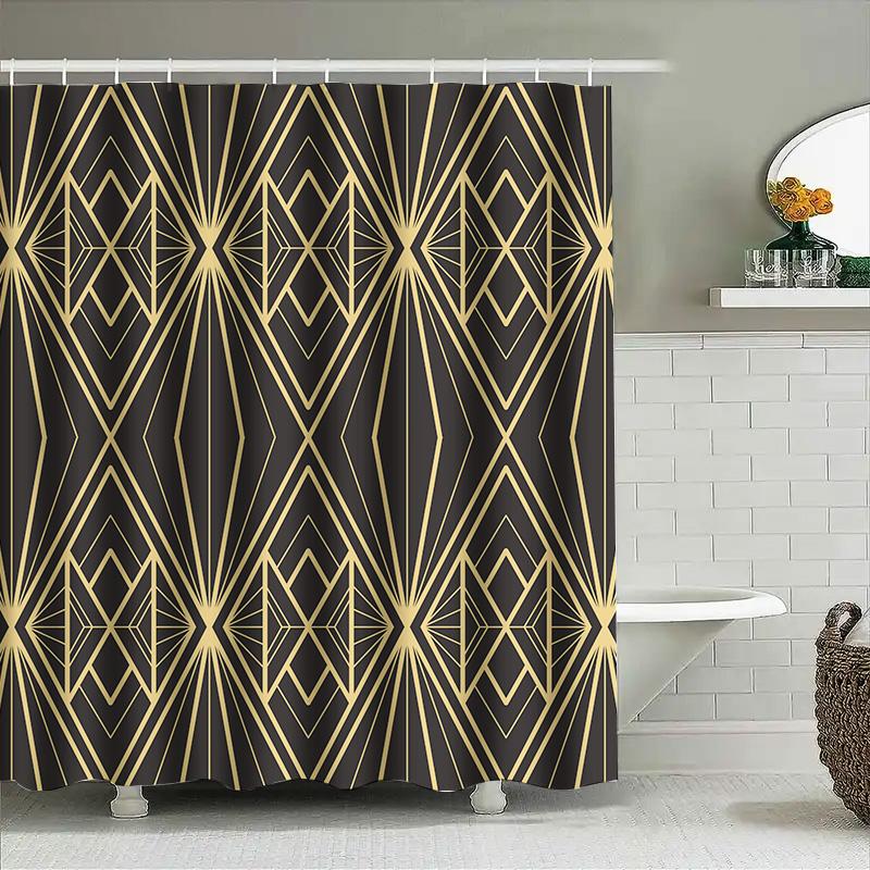 Art Deco Shower Curtain Gold Black Geometric Design For Bathroom Decor Unique Home Accessories Online Shopping For Kitchen Towel