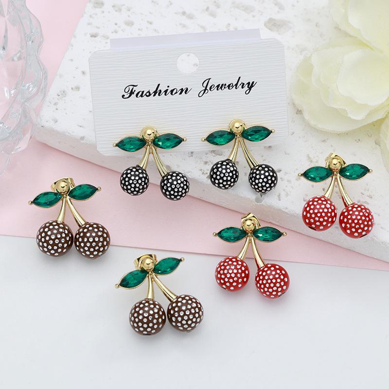 Vibrant 3D Cherry Rhinestone Earrings: Sweet, Fresh, and Versatile Daily Accessory