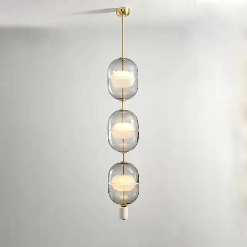 Nordic creative restaurant chandelier metal gray amber glass chandelier ceiling LED lights bedroom Room decoration chandelier