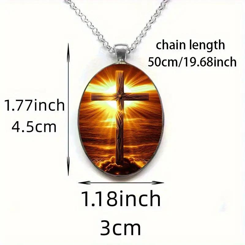 Fashionable Golden Cross Pattern Oval Pendant Necklace
