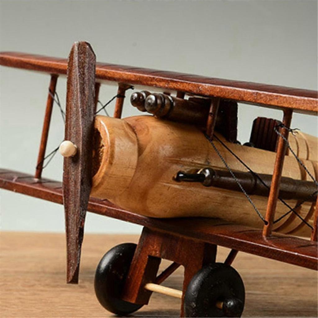 Retro Aircraft Handicraf Wooden Airplane Model,Vintage Biplane Model Desktop Decoration Photo Props