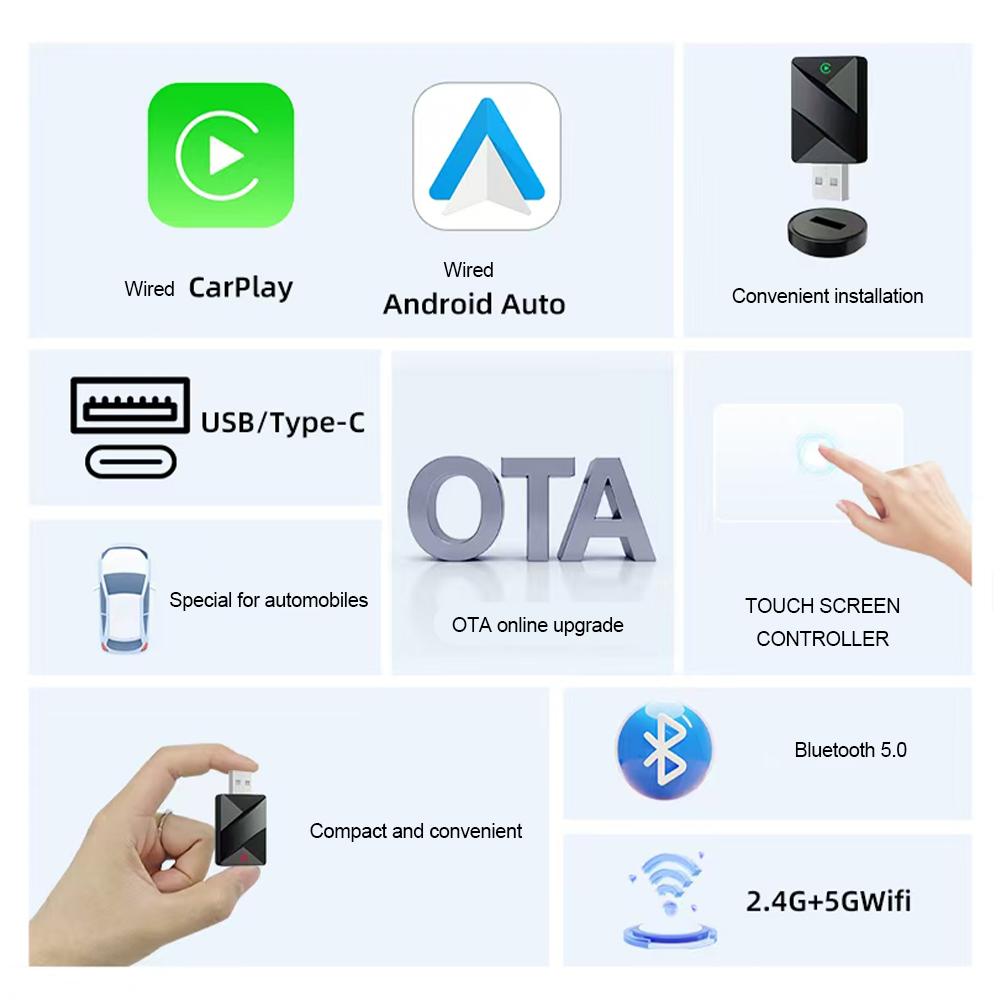 2025 Newest Wireless 2 IN 1 Carplay&Android Auto Mini Box Adapter Smart Plug And Play Dongle Bluetooth WiFi Fast Connect