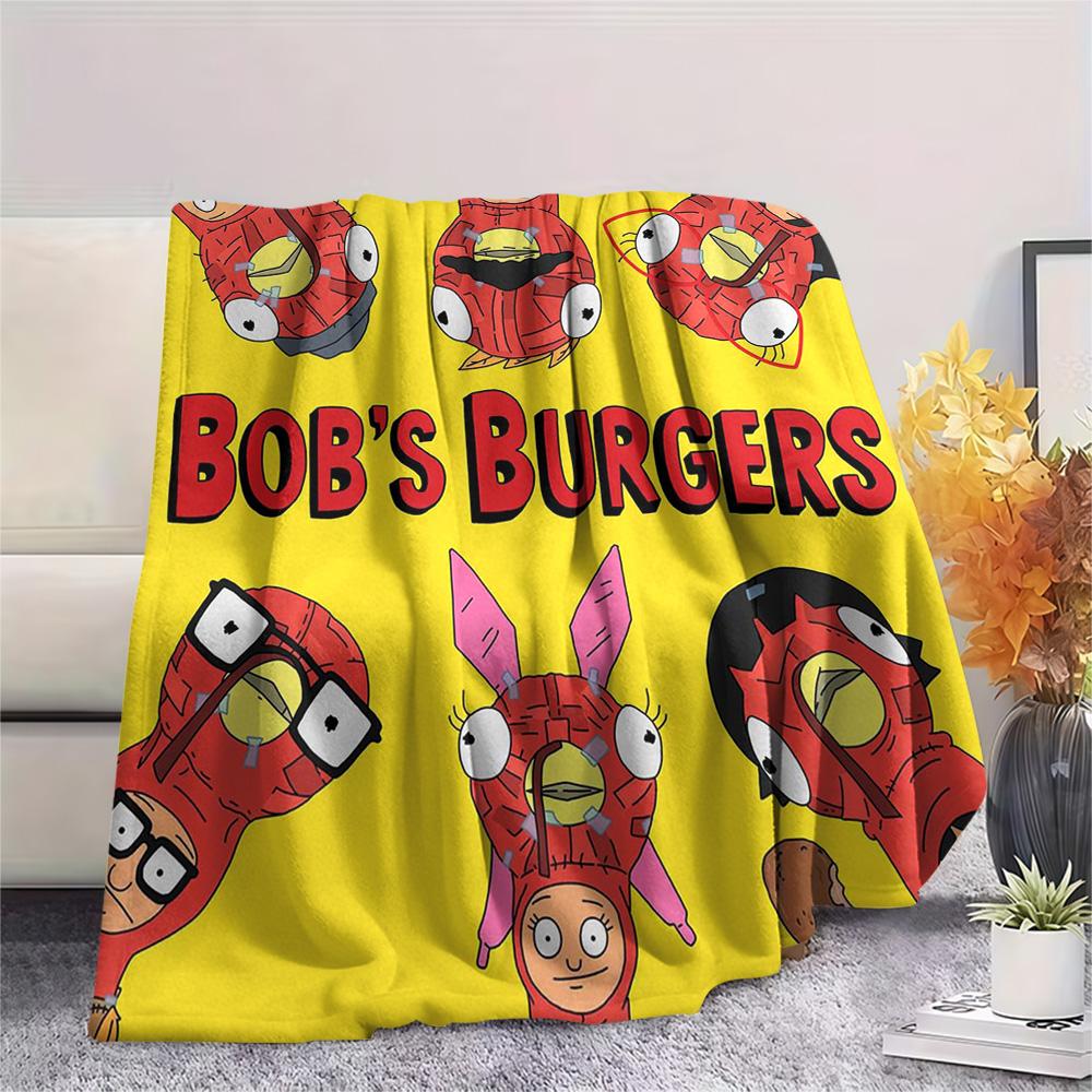1PC Happy Burger Shop Print FlAannel Blanket, High quality Comfortable for All Seasons, Home Decor, Warmth and Comfort
