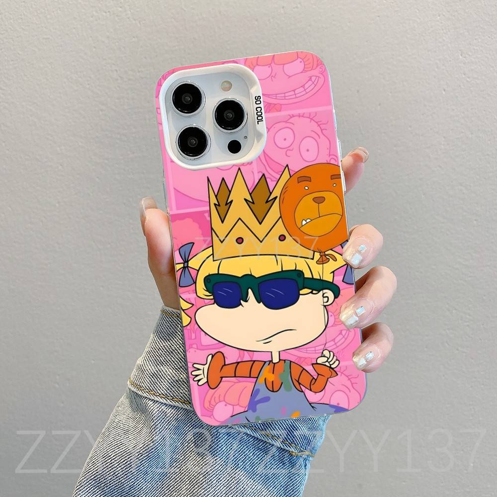 R-Rugrats Funny Cartoon Phone Case For iPhone 16,15,14,13,12,11,8,7,Pro,Max,Plus,Mini,XS,SE White Candy Matte Shockproof Cover