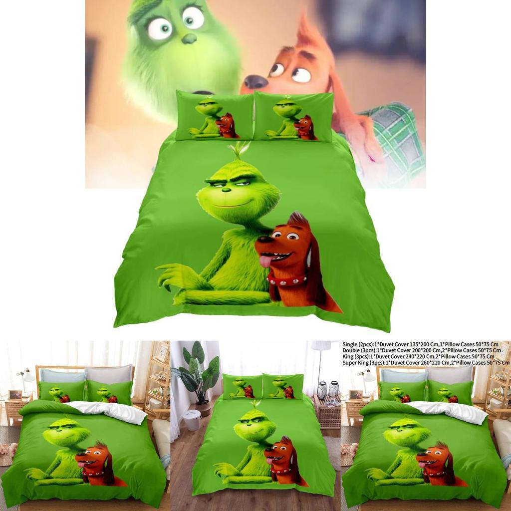 Das Grinch Zeichentrickfigur 3D-gedruckte Bettbezug-Set für moderne Schlafzimmerdekoration